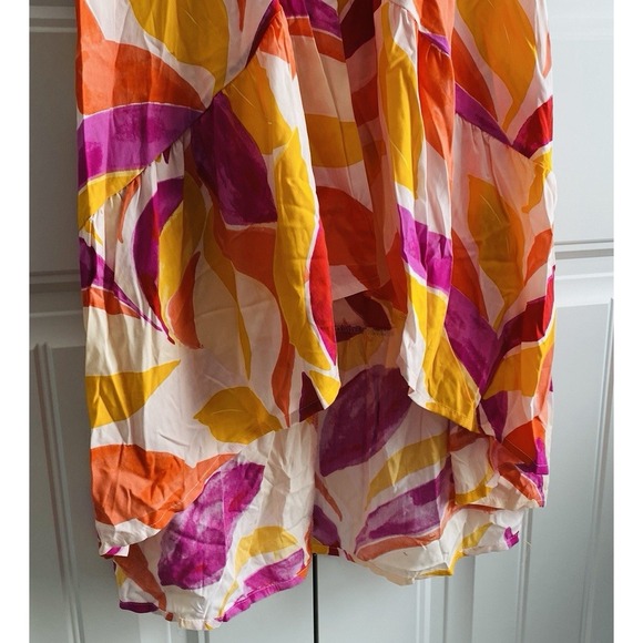 NWT Abel the Label Anthropologie‎ Swish Hi Lo Dress Orange Pink Smocking Size XS - Picture 4 of 10